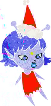 pretty retro cartoon of a alien girl wearing santa hat vector