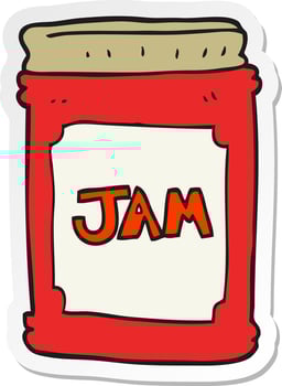sticker of a cartoon jam jar vector