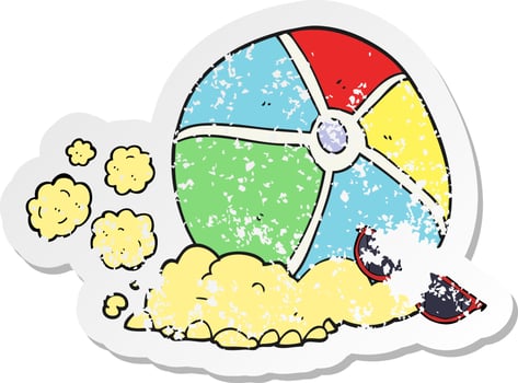 retro distressed sticker of a cartoon beach ball vector