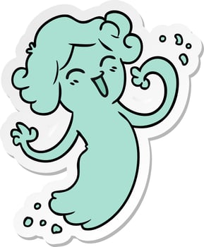 sticker cartoon doodle of a happy pink ghost vector