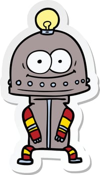 sticker of a happy carton robot with light bulb vector