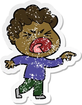 distressed sticker of a cartoon furious man vector