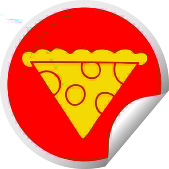 quirky circular peeling sticker cartoon slice of pizza vector