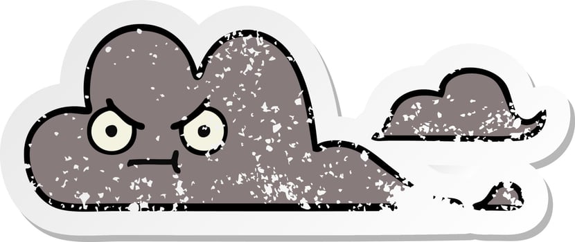 distressed sticker of a cute cartoon storm cloud vector