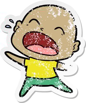 distressed sticker of a cartoon shouting bald man vector