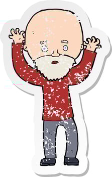 retro distressed sticker of a cartoon bearded man panicking vector