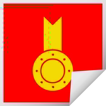 square peeling sticker cartoon gold medal vector