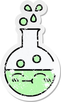 distressed sticker of a cute cartoon test tube vector