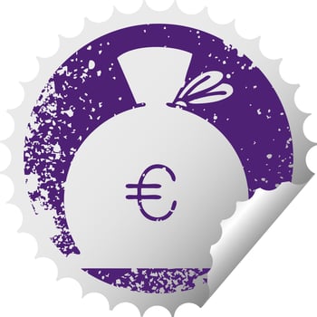 distressed circular peeling sticker symbol bag of money vector