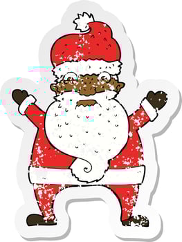 retro distressed sticker of a cartoon stressed out santa vector