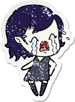distressed sticker of a cartoon crying vampire girl vector