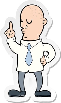 sticker of a cartoon bald man with idea vector