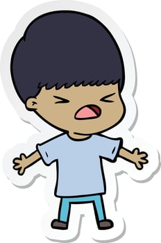 sticker of a cartoon stressed man vector