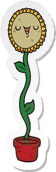 sticker of a cartoon sunflower vector