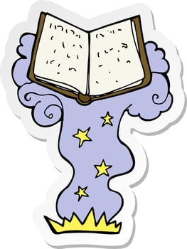 sticker of a cartoon magic spell book vector