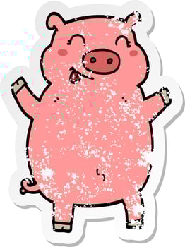 distressed sticker of a cartoon pig vector