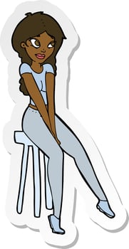 sticker of a cartoon pretty girl on stool vector