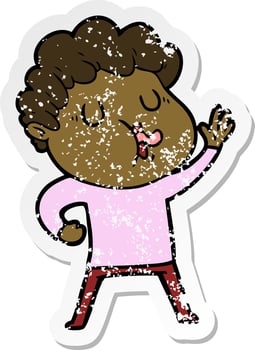 distressed sticker of a cartoon man singing vector