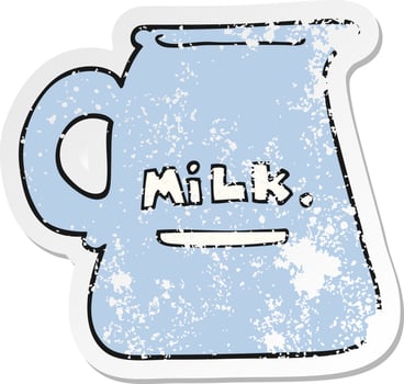 retro distressed sticker of a cartoon milk jug vector