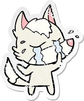 distressed sticker of a cartoon crying wolf vector