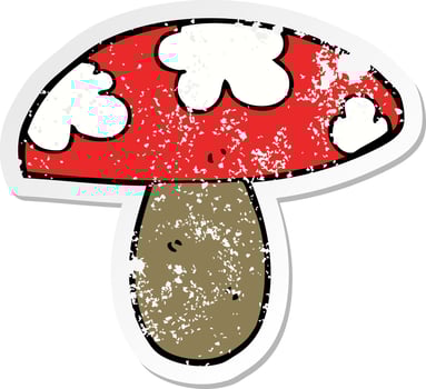 distressed sticker of a cartoon mushroom vector