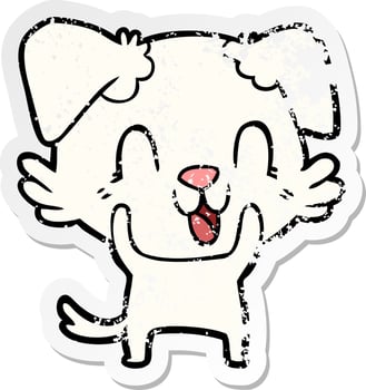 distressed sticker of a laughing cartoon dog vector