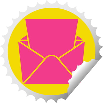 quirky circular peeling sticker cartoon letter and envelope vector