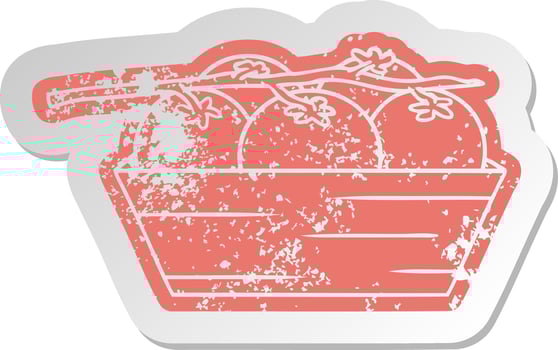 distressed old sticker of a box of tomatoes vector
