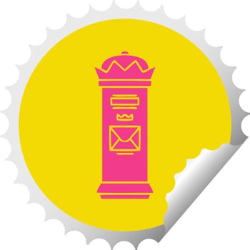 circular peeling sticker cartoon british post box vector