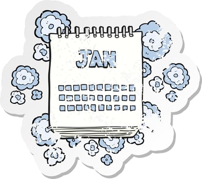 retro distressed sticker of a cartoon calendar showing month of january vector