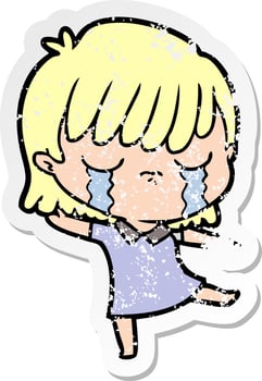 distressed sticker of a cartoon woman crying vector
