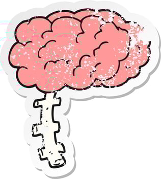 retro distressed sticker of a cartoon brain vector