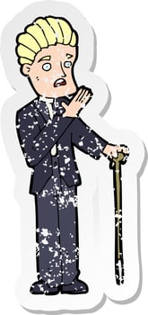 retro distressed sticker of a cartoon shocked gentleman vector