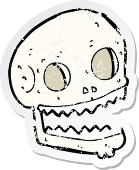 retro distressed sticker of a cartoon spooky skull vector