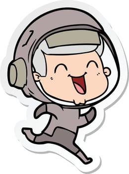 sticker of a happy cartoon astronaut vector