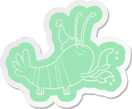 cartoon  sticker of a lobster wearing santa hat vector