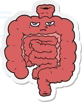 sticker of a cartoon intestines vector