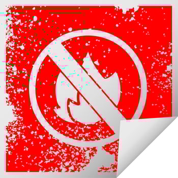 distressed square peeling sticker symbol no fire allowed sign vector