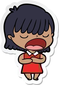 sticker of a cartoon woman talking loudly vector