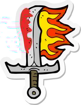 sticker of a cartoon bloody sword vector
