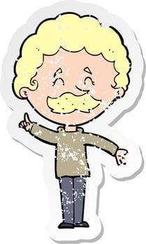 retro distressed sticker of a cartoon man with idea vector