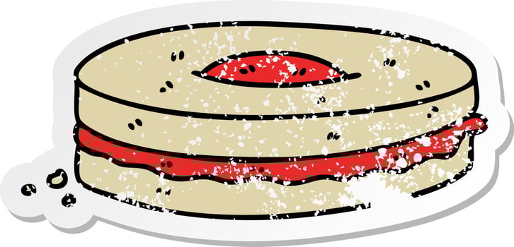 distressed sticker of a quirky hand drawn cartoon jam biscuit vector