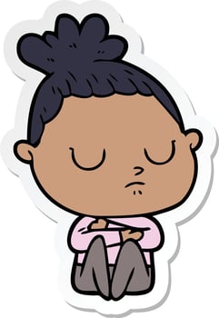 sticker of a cartoon calm woman vector