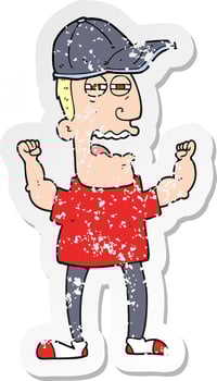 retro distressed sticker of a cartoon stressed man vector