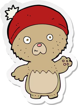 sticker of a cartoon cute teddy bear in hat vector