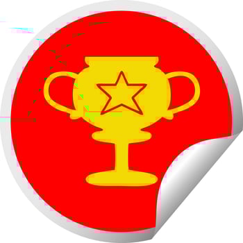 circular peeling sticker cartoon gold trophy vector