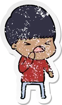 distressed sticker of a cartoon stressed man vector