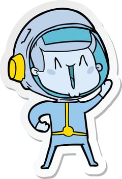 sticker of a happy cartoon astronaut vector