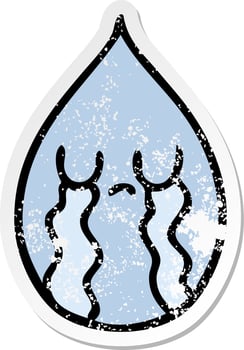 distressed sticker of a quirky hand drawn cartoon emotional rain drop vector