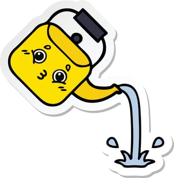 sticker of a cute cartoon pouring kettle vector